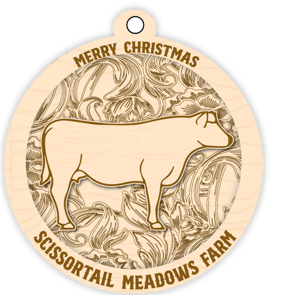 Wooden ornament with a deer design and 'Merry Christmas' text on a beige background